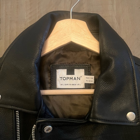 🔥TOPMAN Genuine Leather Moto Jacket Mens L 101-106 CM. Black. (Worn Once)🔥 - Picture 5 of 7